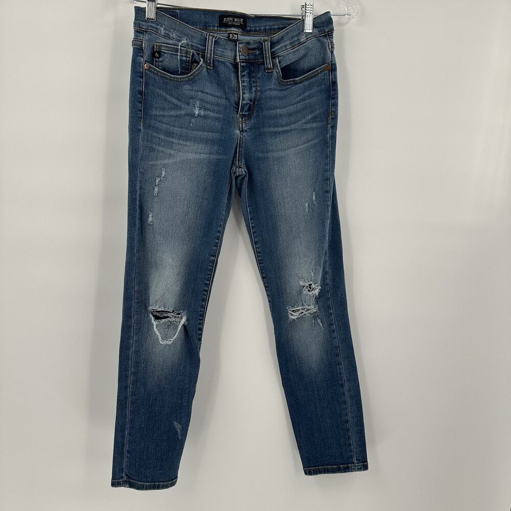 Judy Blue Jeans Womens 29 Blue Skinny‎ Midrise Casual Stretch Rips Distressed